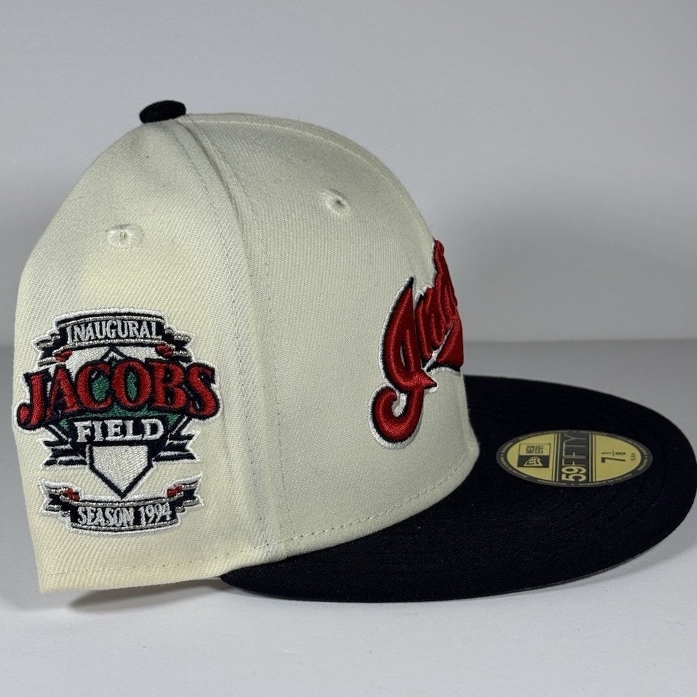 New Era 59FIFTY Cleveland Indians Jacobs Field 1994 Hat 7 1/8 Chrome Navy - Picture 3 of 9